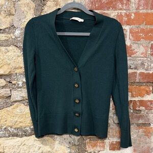 Tori Burch-Dark Green Button-Up Women's Sweater